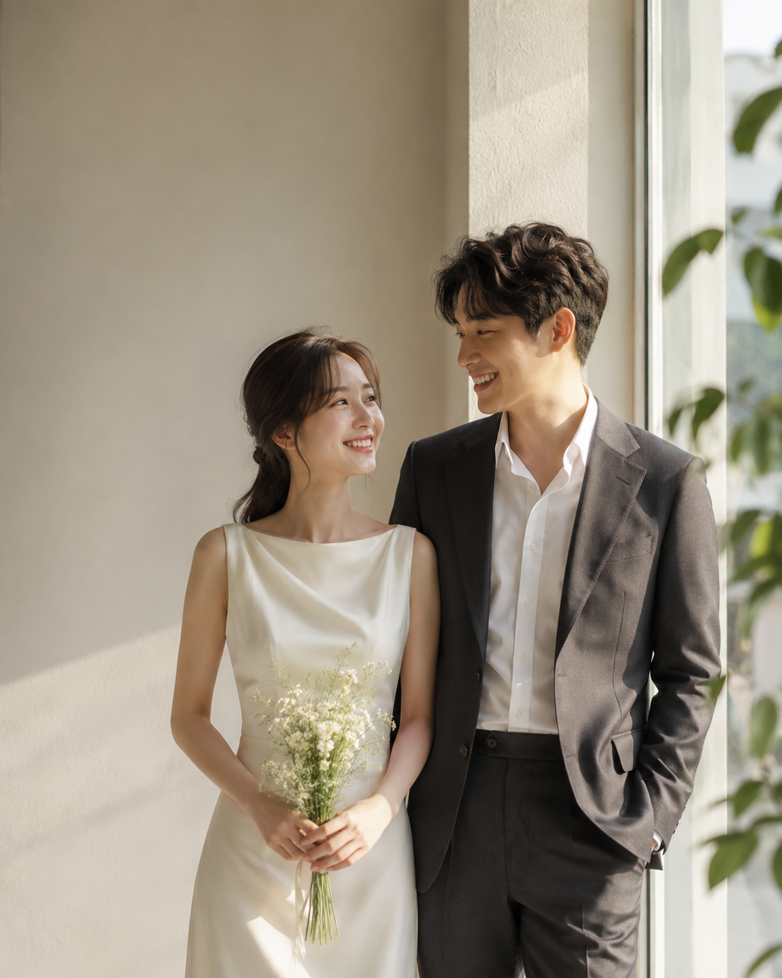 자연스러운 웨딩 사진으로 꾸민 초대장 연출